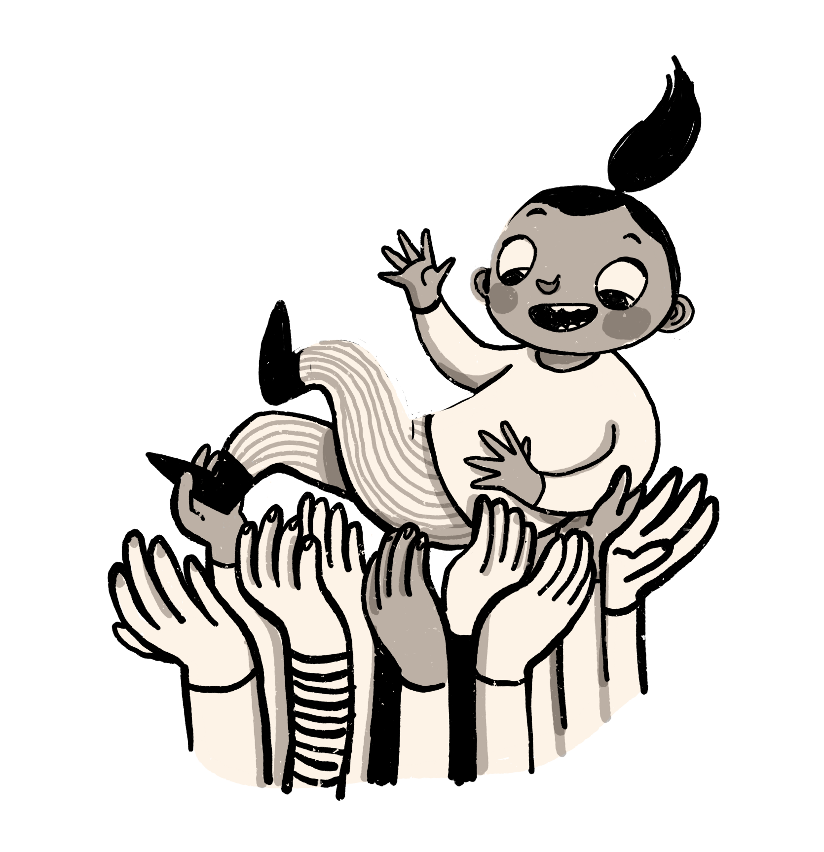 Illustrasjon av et barn som blir heiet på