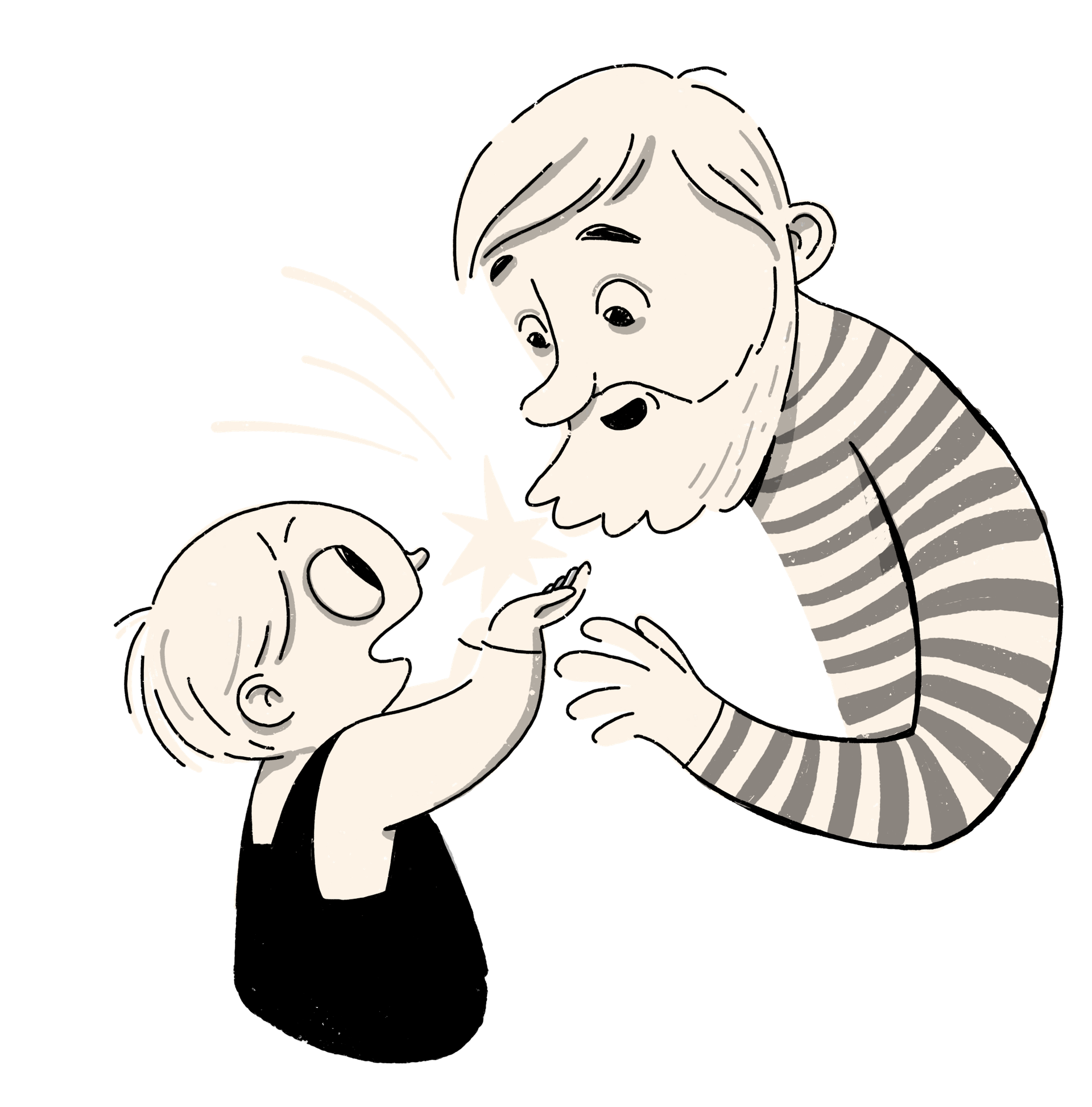 Illustrasjon av et barn som viser en voksen noe magisk